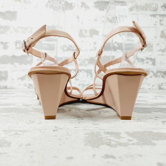 NEW Caslon Paola Pink Leather Square Toe Ankle Strap Wedge Heel Sandals F677 - Picture 6 of 13